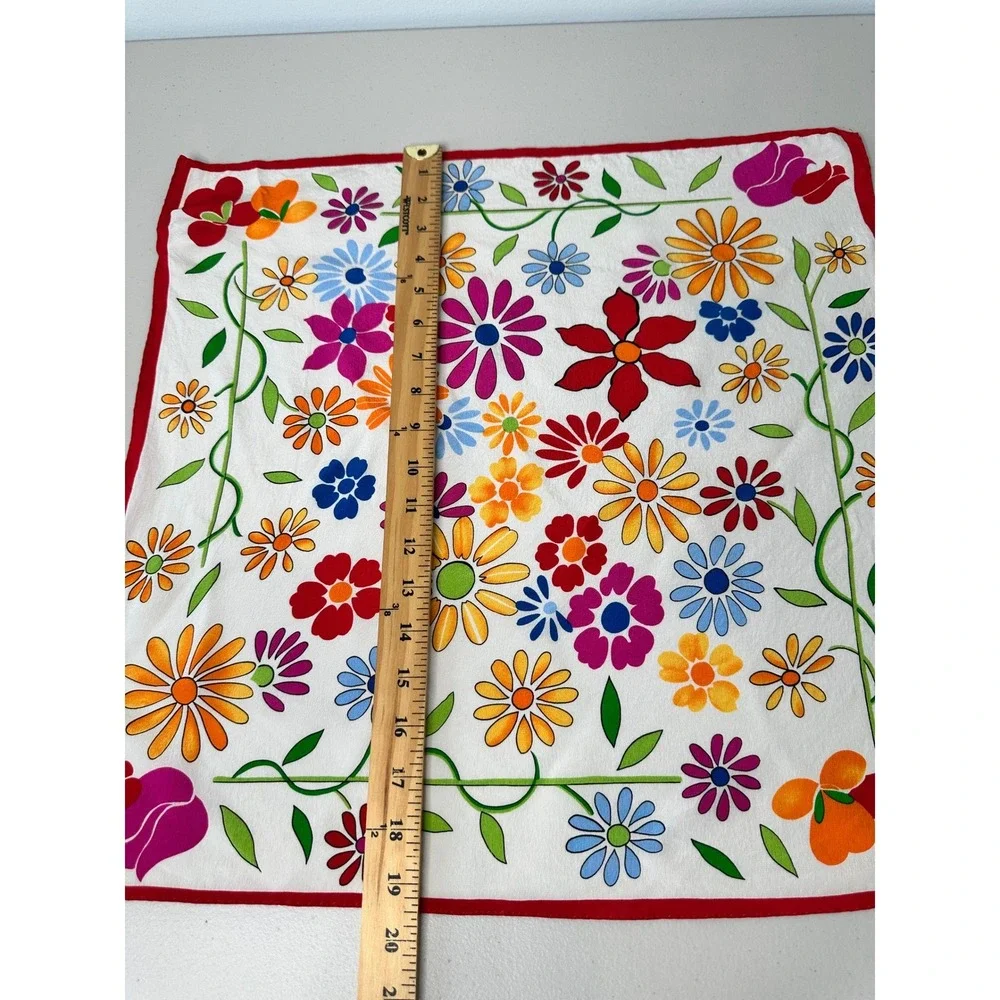 Robert Casey Silk Neck Scarf 20in Red White Floral Studio Collection Vintage